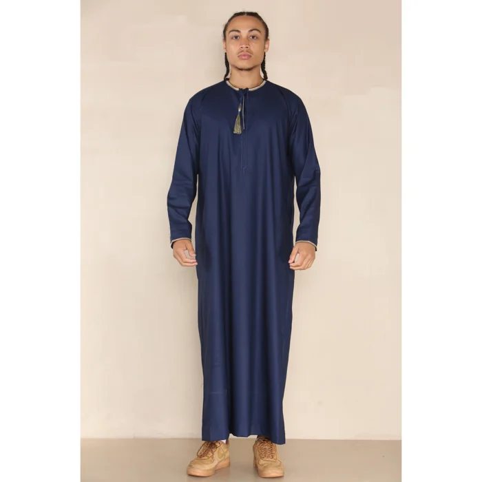 Mens Emirati Omani Thobe Jubba Islamic Clothing Muslim Kaftan Eid Robe Arab String Tassel - Image 18