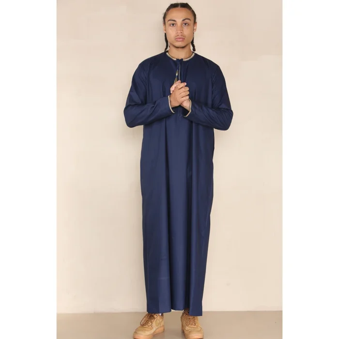 Mens Emirati Omani Thobe Jubba Islamic Clothing Muslim Kaftan Eid Robe Arab String Tassel - Image 17