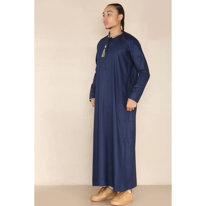 Mens Emirati Omani Thobe Jubba Islamic Clothing Muslim Kaftan Eid Robe Arab String Tassel - Image 16