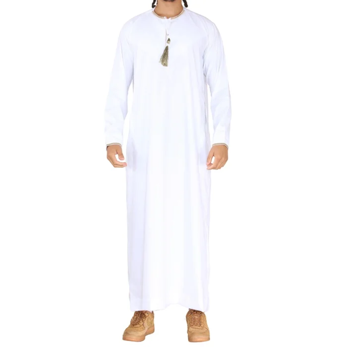 Mens Emirati Omani Thobe Jubba Islamic Clothing Muslim Kaftan Eid Robe Arab String Tassel - Image 20