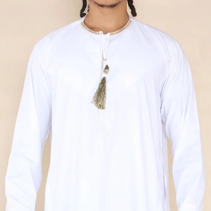 Mens Emirati Omani Thobe Jubba Islamic Clothing Muslim Kaftan Eid Robe Arab String Tassel - Image 26
