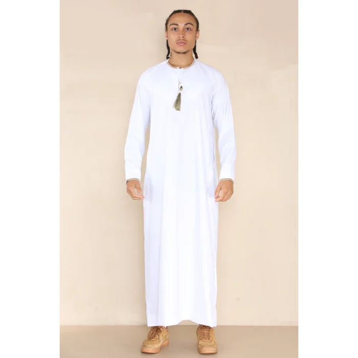 Mens Emirati Omani Thobe Jubba Islamic Clothing Muslim Kaftan Eid Robe Arab String Tassel - Image 25