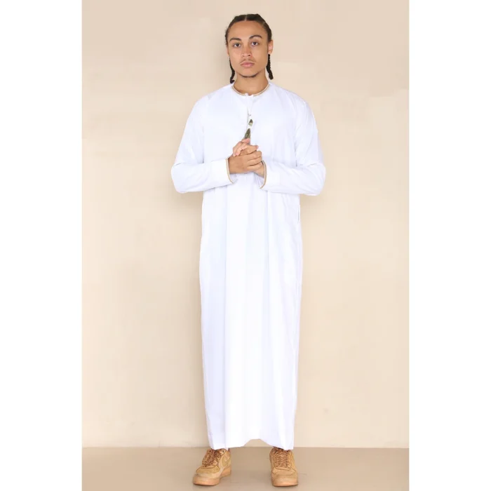 Mens Emirati Omani Thobe Jubba Islamic Clothing Muslim Kaftan Eid Robe Arab String Tassel - Image 24