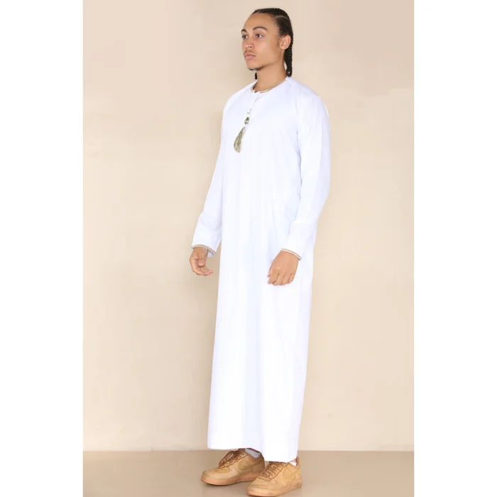 Mens Emirati Omani Thobe Jubba Islamic Clothing Muslim Kaftan Eid Robe Arab String Tassel - Image 23