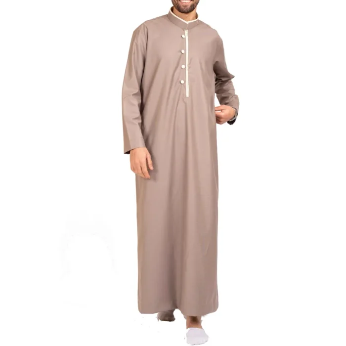 Men's Thobe Jubba Islamic Clothing Muslim Kaftan Emirati Omani Stand Collar - Image 1