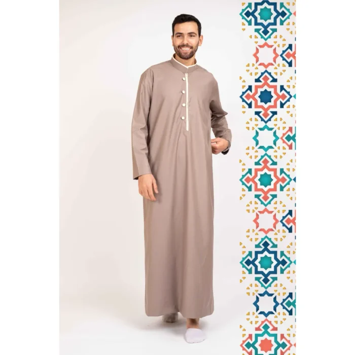 Men's Thobe Jubba Islamic Clothing Muslim Kaftan Emirati Omani Stand Collar - Image 2