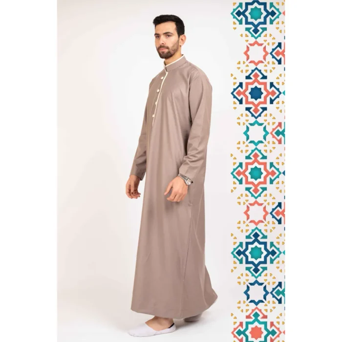 Men's Thobe Jubba Islamic Clothing Muslim Kaftan Emirati Omani Stand Collar - Image 6