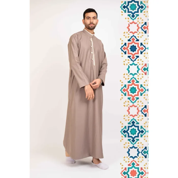 Men's Thobe Jubba Islamic Clothing Muslim Kaftan Emirati Omani Stand Collar - Image 5
