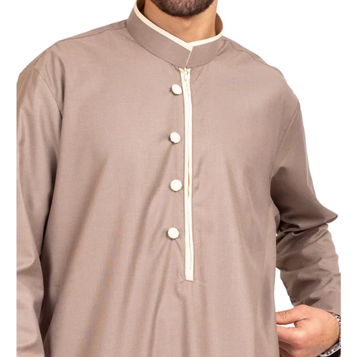 Men's Thobe Jubba Islamic Clothing Muslim Kaftan Emirati Omani Stand Collar - Image 4