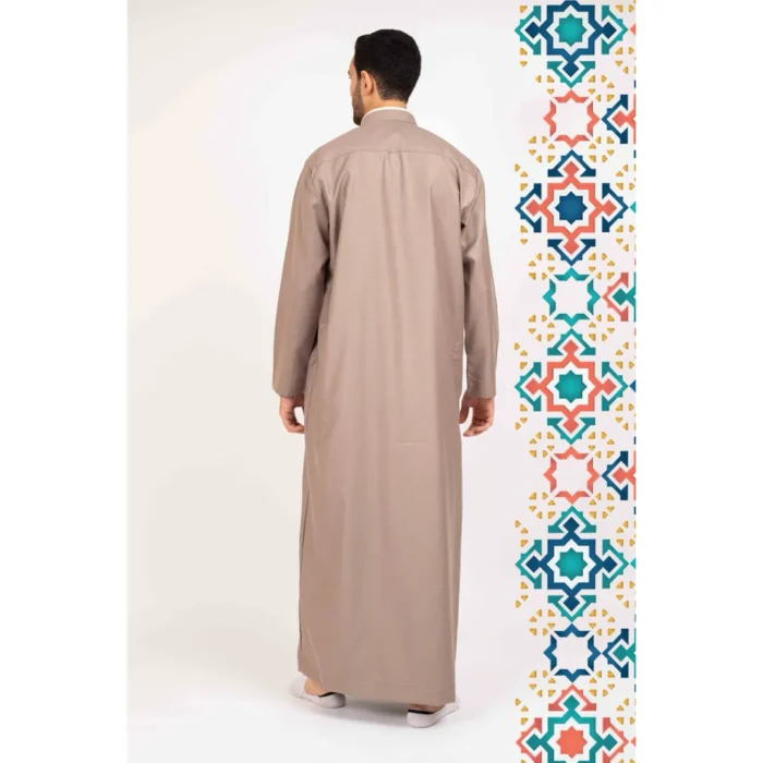 Men's Thobe Jubba Islamic Clothing Muslim Kaftan Emirati Omani Stand Collar - Image 3