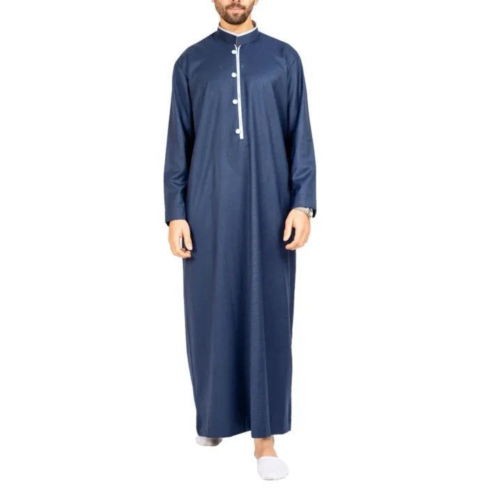 Men's Thobe Jubba Islamic Clothing Muslim Kaftan Emirati Omani Stand Collar - Image 7