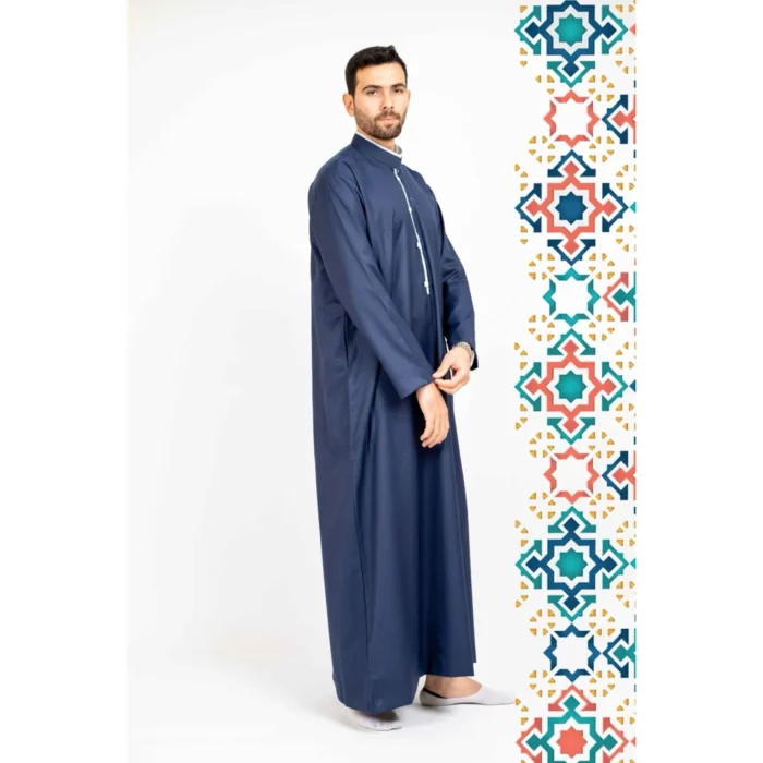 Men's Thobe Jubba Islamic Clothing Muslim Kaftan Emirati Omani Stand Collar - Image 10