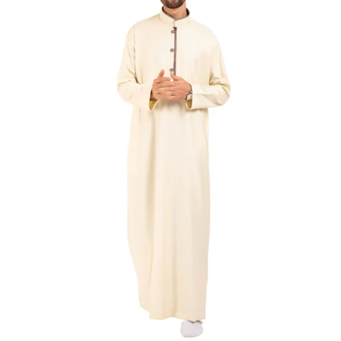 Men's Thobe Jubba Islamic Clothing Muslim Kaftan Emirati Omani Stand Collar - Image 12