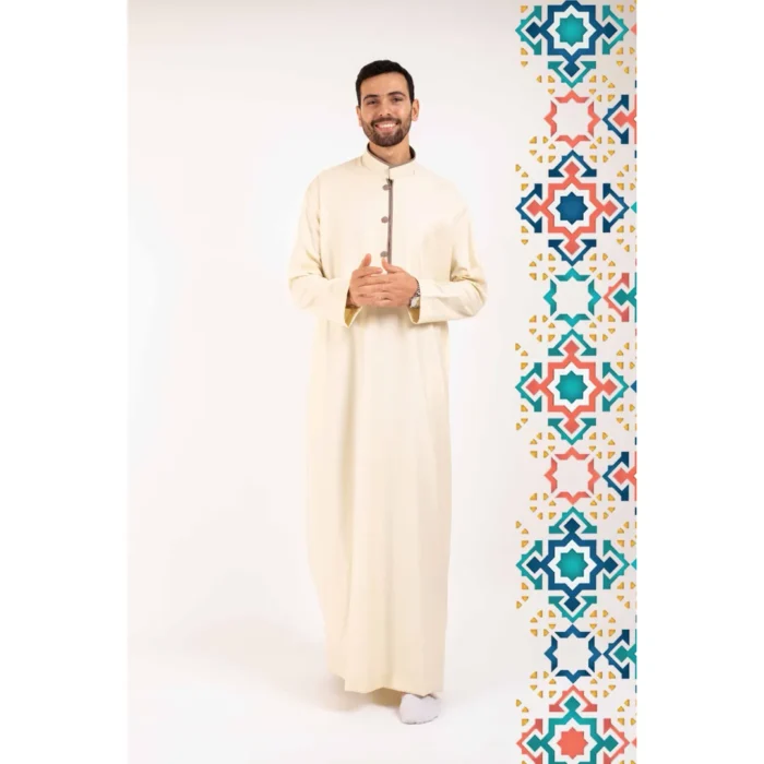 Men's Thobe Jubba Islamic Clothing Muslim Kaftan Emirati Omani Stand Collar - Image 16