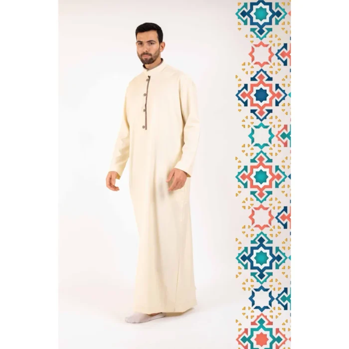 Men's Thobe Jubba Islamic Clothing Muslim Kaftan Emirati Omani Stand Collar - Image 15