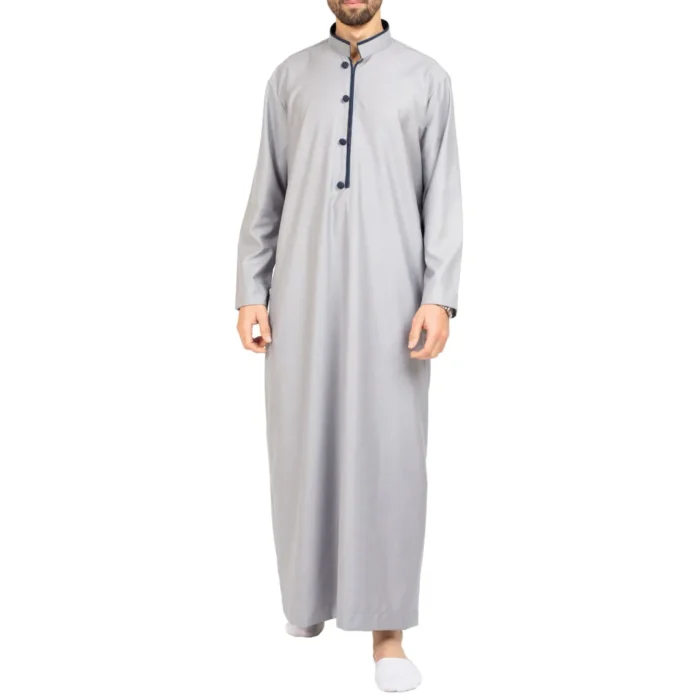 Men's Thobe Jubba Islamic Clothing Muslim Kaftan Emirati Omani Stand Collar - Image 17