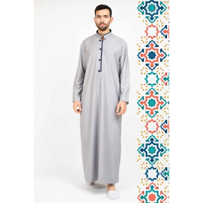 Men's Thobe Jubba Islamic Clothing Muslim Kaftan Emirati Omani Stand Collar - Image 22