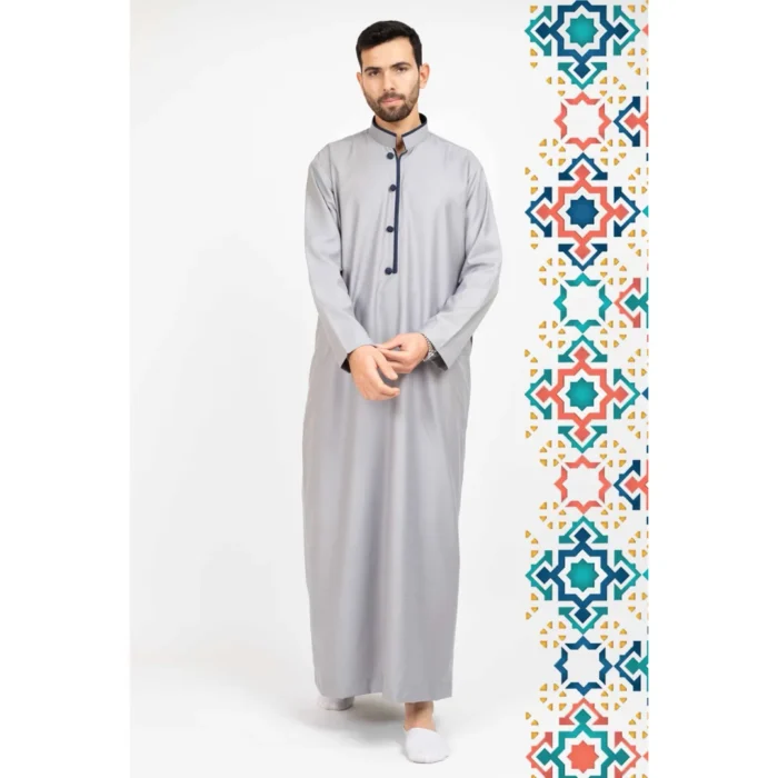 Men's Thobe Jubba Islamic Clothing Muslim Kaftan Emirati Omani Stand Collar - Image 21