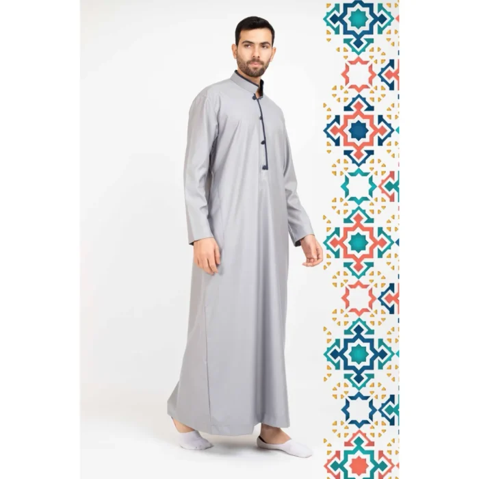 Men's Thobe Jubba Islamic Clothing Muslim Kaftan Emirati Omani Stand Collar - Image 20