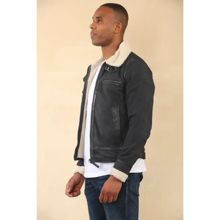Men's Suede Pilot Aviator Leather Jacket - Image 6
