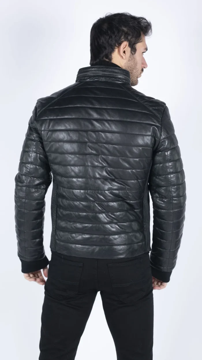Mens Real Leather Genuine Quilted Puffer Zipped Jacket Brown Black Casual - Image 6