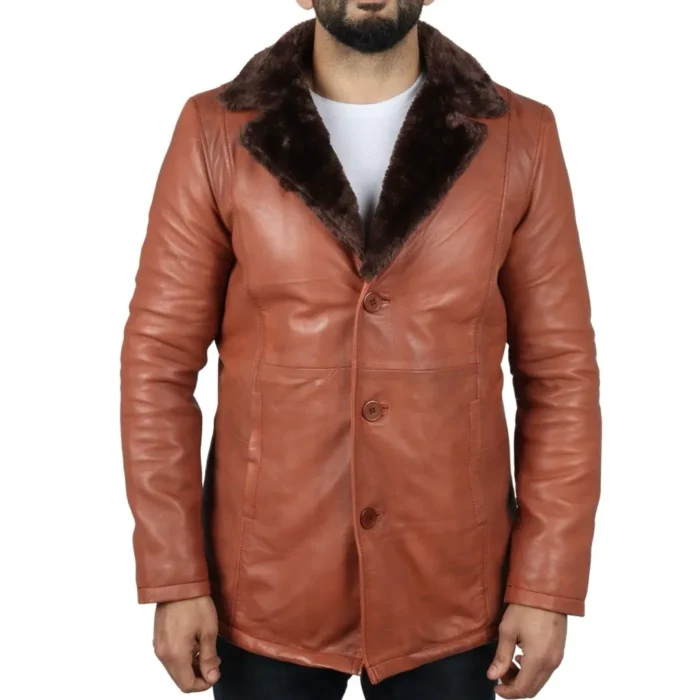 Men's Fur Lining Blazer Coat Jacket Real Leather - Image 8