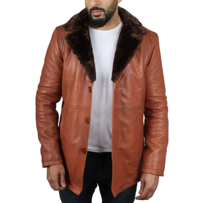 Men's Fur Lining Blazer Coat Jacket Real Leather - Image 9