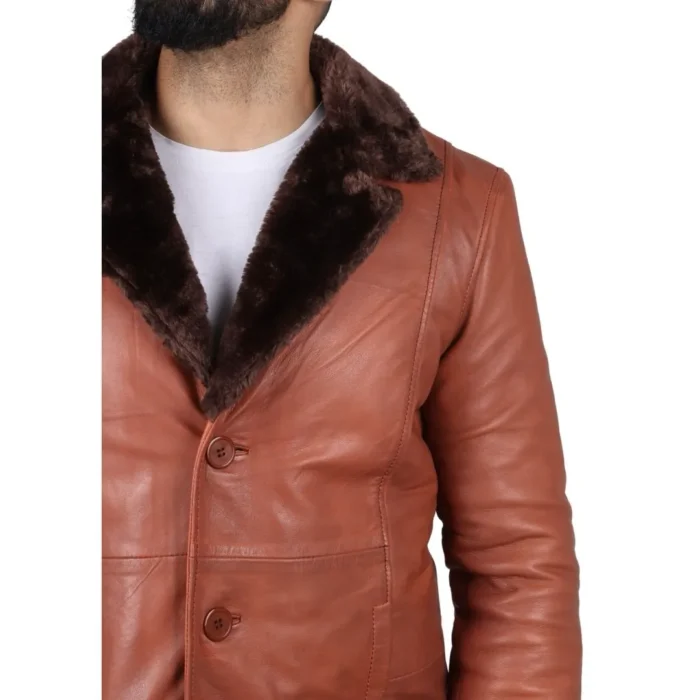 Men's Fur Lining Blazer Coat Jacket Real Leather - Image 12