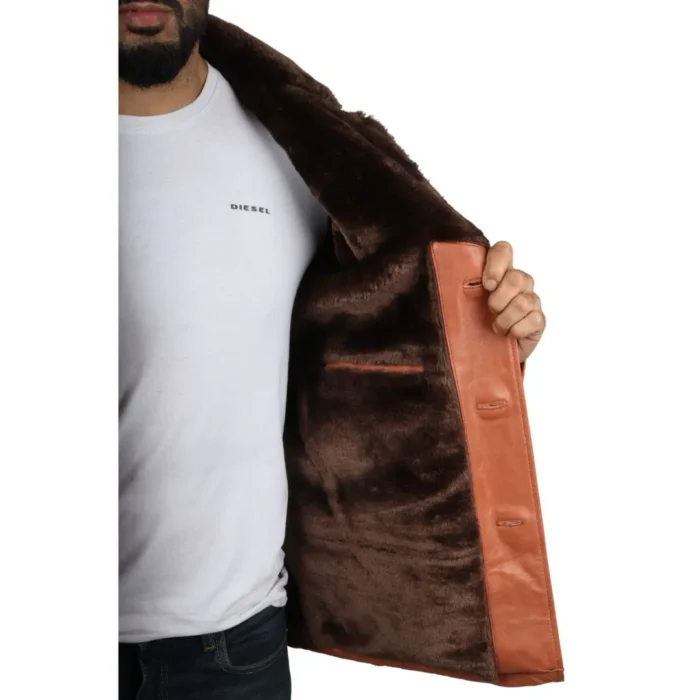 Men's Fur Lining Blazer Coat Jacket Real Leather - Image 14