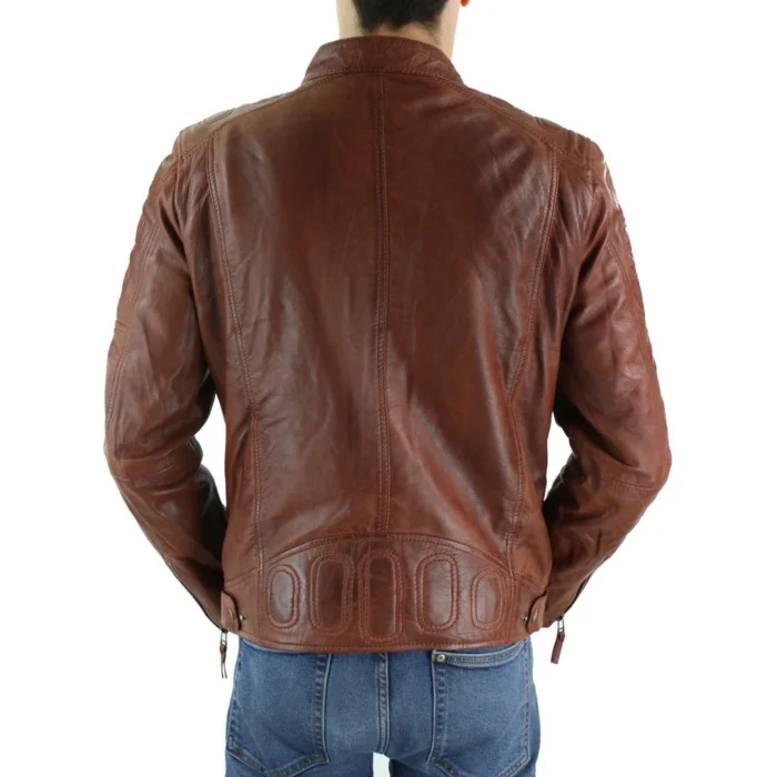 Mens Tan Brown Short Biker Real Leather Jacket Vintage Tailored Fit Genuine - Image 6