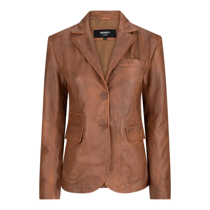 Ladies Women Real Black Leather slim Fit Blazer Jacket - Image 9