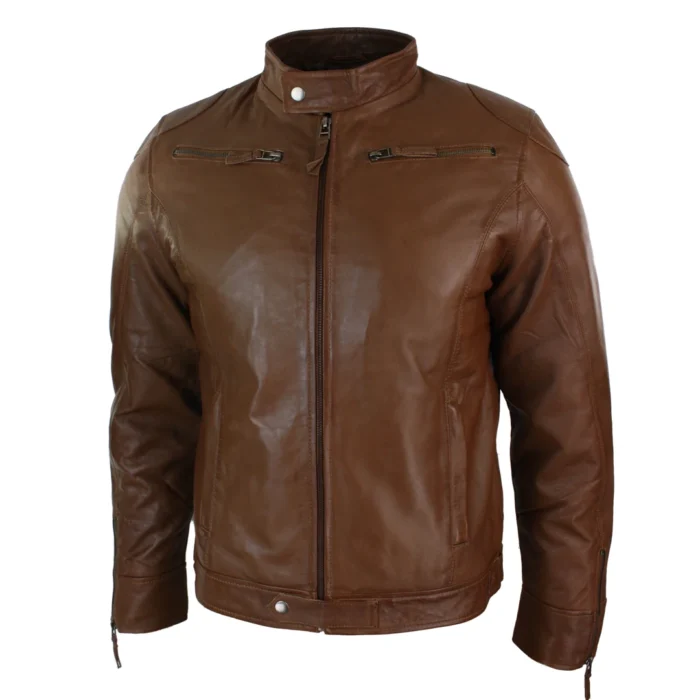 Mens Real Leather Jacket Biker Style Vintage Burgandy Wine Zip Pockets Casual Retro - Image 6