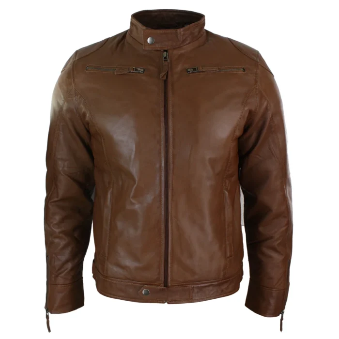 Mens Real Leather Jacket Biker Style Vintage Burgandy Wine Zip Pockets Casual Retro - Image 5