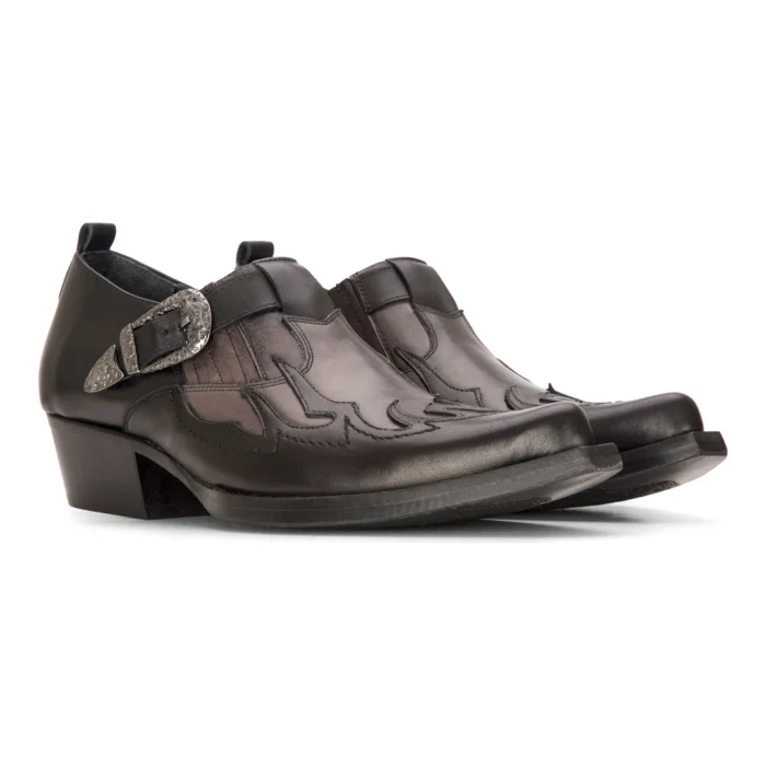 Mens Western Buckle Shoes Vintage Real Leather Dancing Riding Cowboy Classic - Image 2