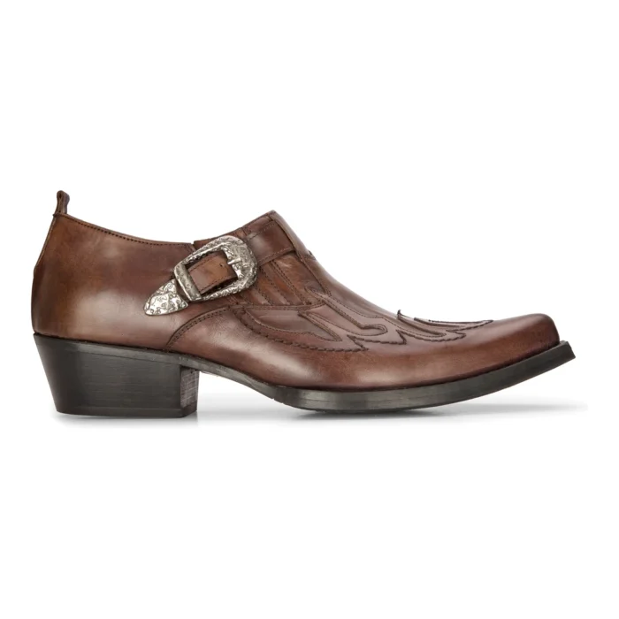 Mens Western Buckle Shoes Vintage Real Leather Dancing Riding Cowboy Classic - Image 6
