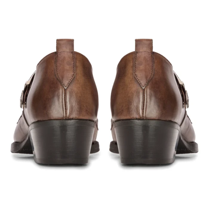 Mens Western Buckle Shoes Vintage Real Leather Dancing Riding Cowboy Classic - Image 8