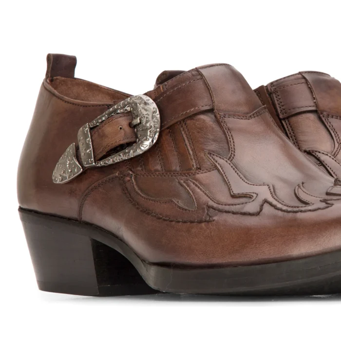 Mens Western Buckle Shoes Vintage Real Leather Dancing Riding Cowboy Classic - Image 10
