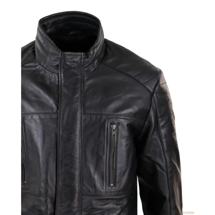 Mens 3/4 Real Leather Jacket Safari Black Brown Zipped Winter Shooting - Image 3