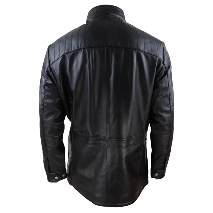 Mens 3/4 Real Leather Jacket Safari Black Brown Zipped Winter Shooting - Image 5