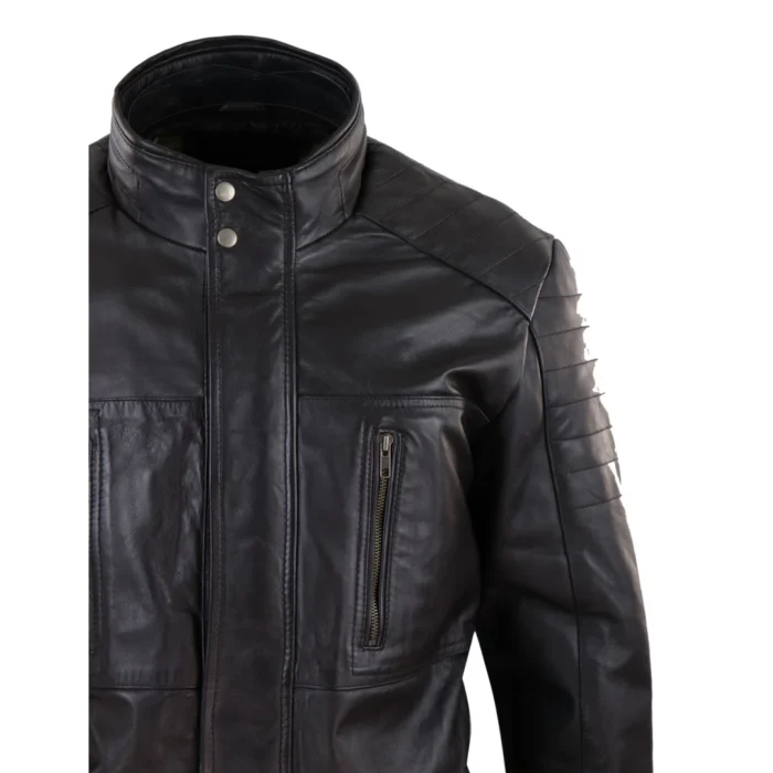 Mens 3/4 Real Leather Jacket Safari Black Brown Zipped Winter Shooting - Image 8