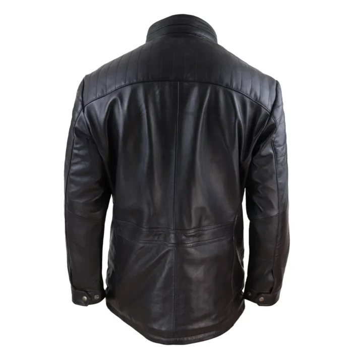 Mens 3/4 Real Leather Jacket Safari Black Brown Zipped Winter Shooting - Image 10