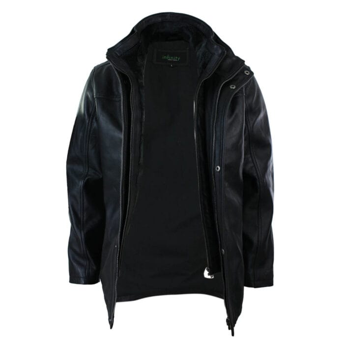 Mens 3/4 Real Leather Safari Jacket Overcoat Removable Double Zip Black Brown - Image 3