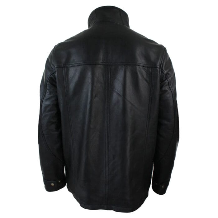 Mens 3/4 Real Leather Safari Jacket Overcoat Removable Double Zip Black Brown - Image 4
