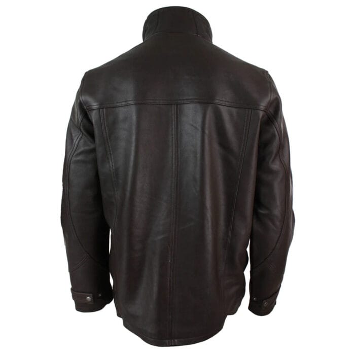 Mens 3/4 Real Leather Safari Jacket Overcoat Removable Double Zip Black Brown - Image 8