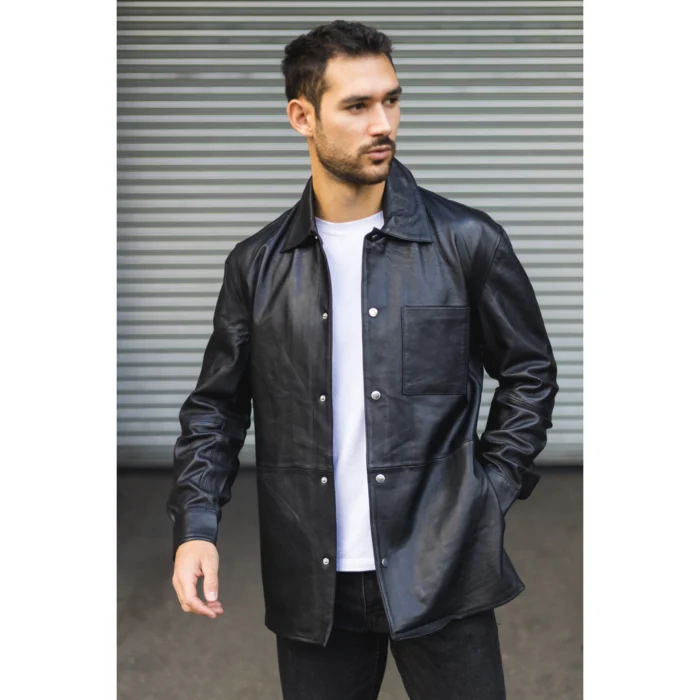 Men's Leather Shirt Western Trucker Jacket - Image 2