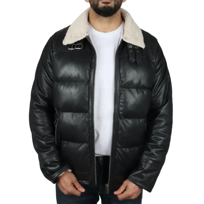 Men's Puffer Quilted Aviator Bomber Flying Fleece Lining Jacket - Image 2