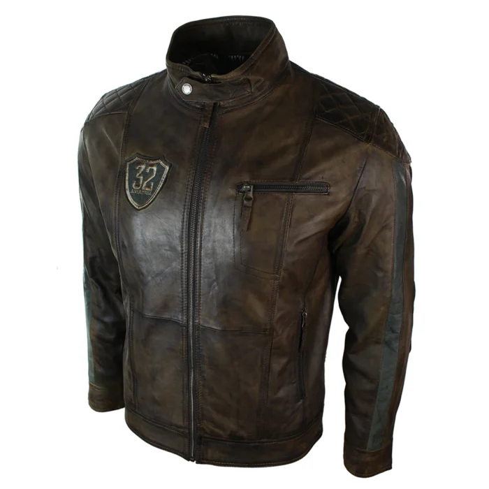 Mens Vintage Antique Brown Biker Style Real Leather Jacket Retro Casual Design - Image 2
