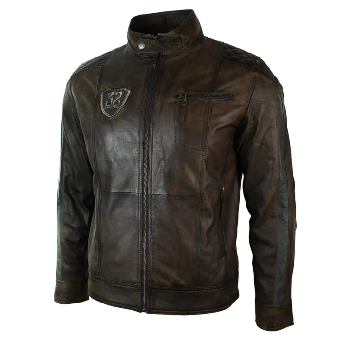 Mens Vintage Antique Brown Biker Style Real Leather Jacket Retro Casual Design - Image 3