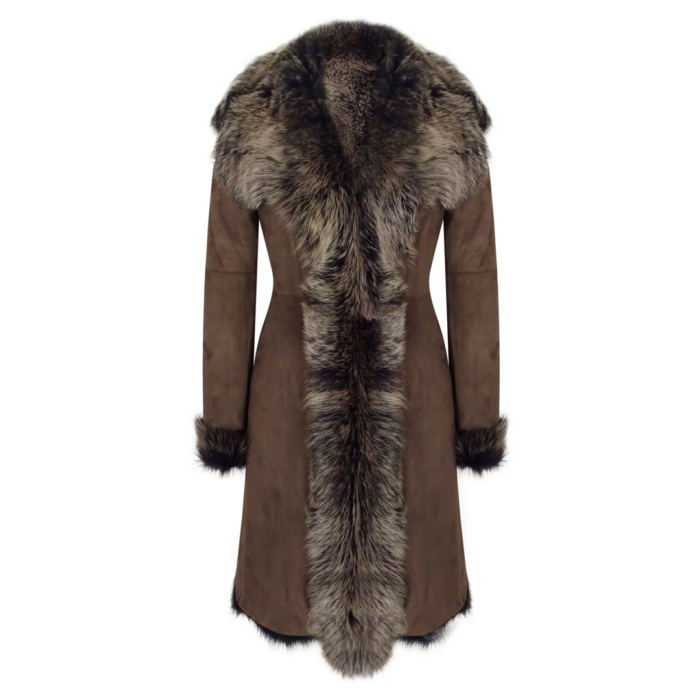 Ladies Women Gold Brown 3/4 Length Warm Luxury Toscana Sheepskin Coat - Image 1