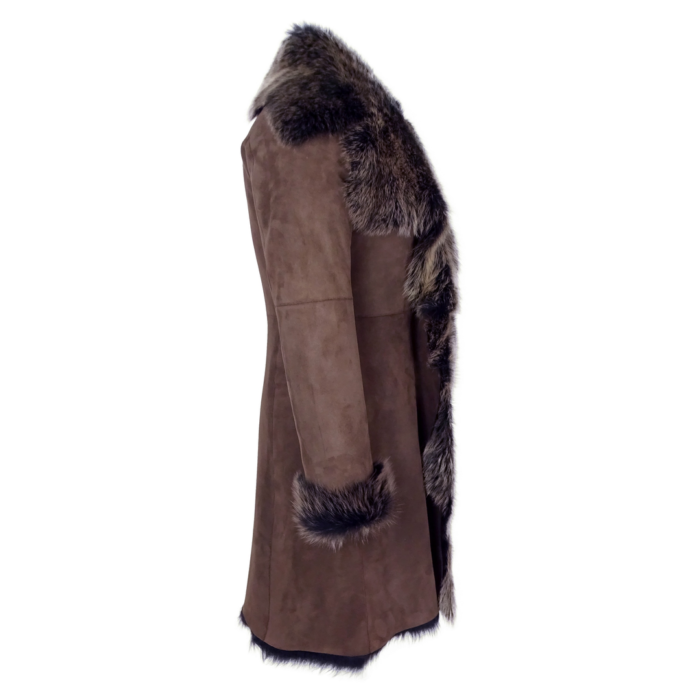 Ladies Women Gold Brown 3/4 Length Warm Luxury Toscana Sheepskin Coat - Image 3